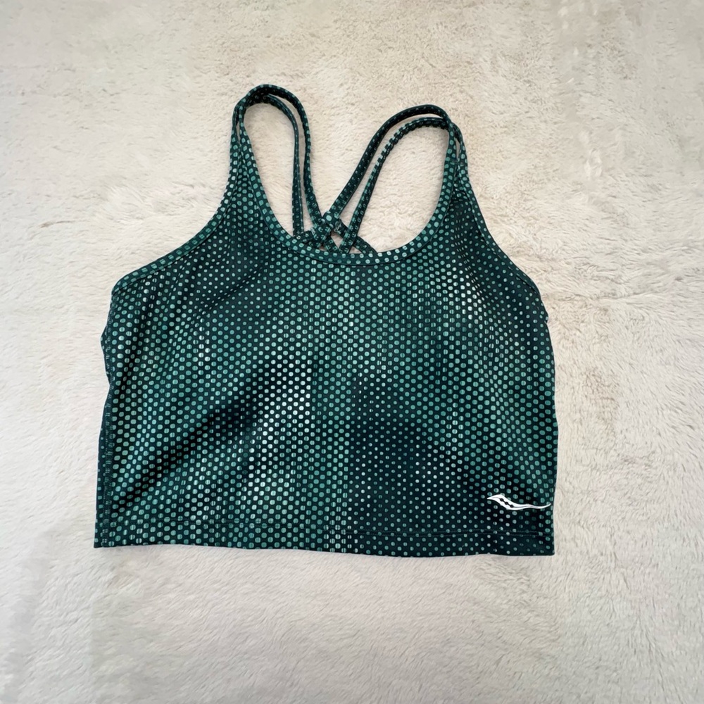 Saucony Crop Top/Sports Bra with Racerback design. Built in Shelf Bra. Size M.
